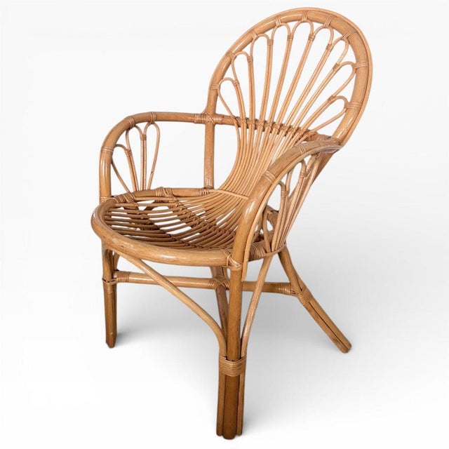 Wood Mid-Century Italian Sculptural Rattan Bamboo Armchair For Sale - Image 7 of 7