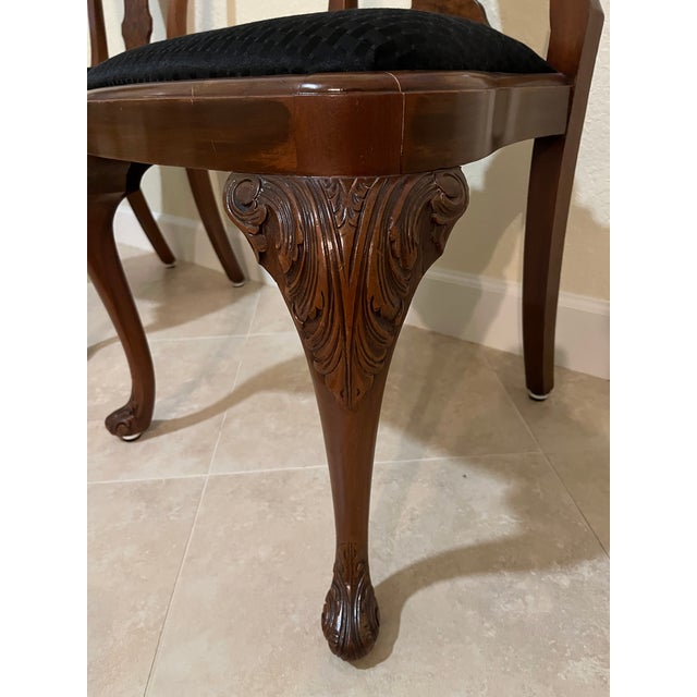 Antique Hand Carved Queen Anne Walnut Chairs - Set of 4 For Sale - Image 16 of 18
