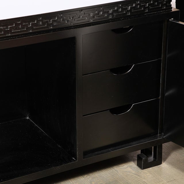 1950s 1950s Mid-Century Sideboard in Black Lacquer With Greek Key Detail by James Mont For Sale - Image 5 of 12