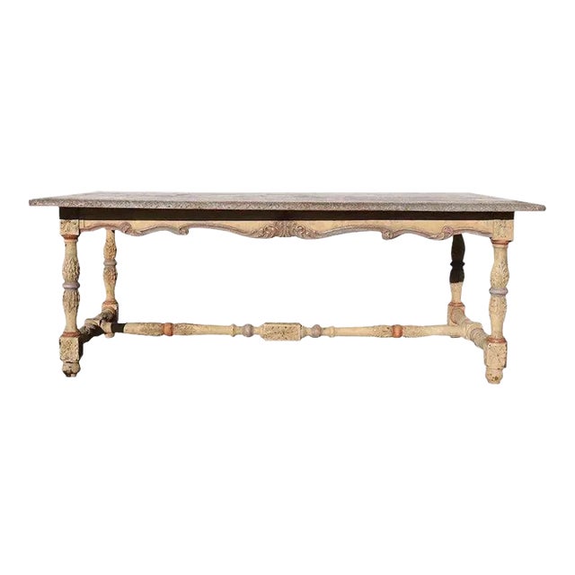 Mid 19th Century French Henri II Painted Oak Library / Desk / Dining Table For Sale