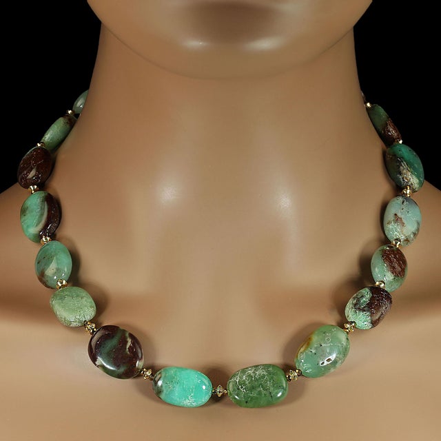 These elegant 19‑inch chrysoprase tablets showcase a smooth, polished oval shape measuring approximately 15x22mm, offering...