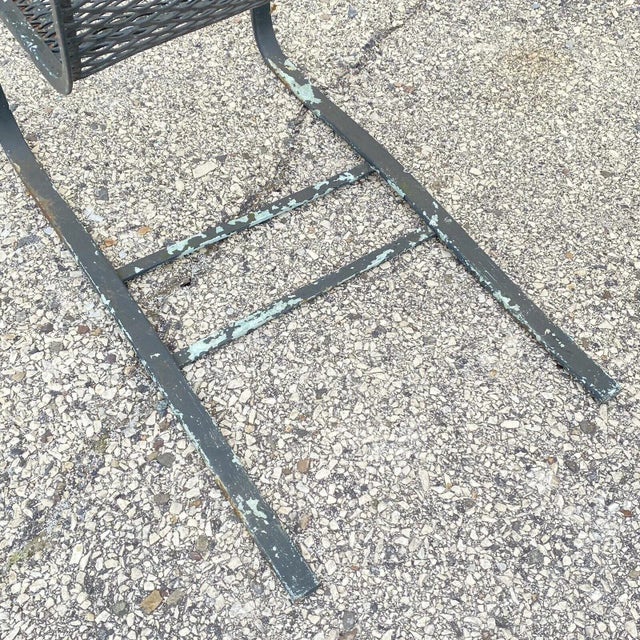 Vintage Industrial Modern Wrought Iron Metal Mesh Cantilever Patio Chairs - a Pair For Sale - Image 9 of 11