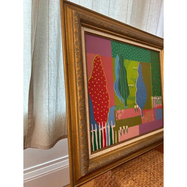 Abstract Framed Vintage Original Abstract Landscape Painting Hockney-Style For Sale - Image 3 of 9