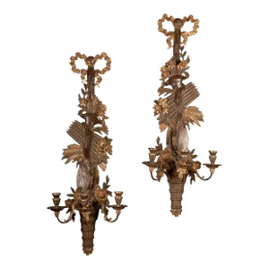 19th Century English Regency Carved Giltwood Sconces or Wall Appliques - A Pair