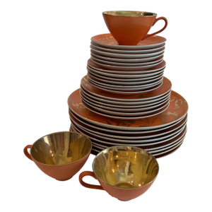 Vintage Dorothy C. Thorpe China Persimmon and Gold China Set- 31 Pieces