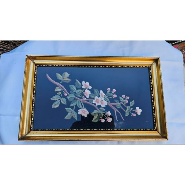 Picture in Frame with Embroidered Cherry Blossoms, 1950s For Sale - Image 3 of 10