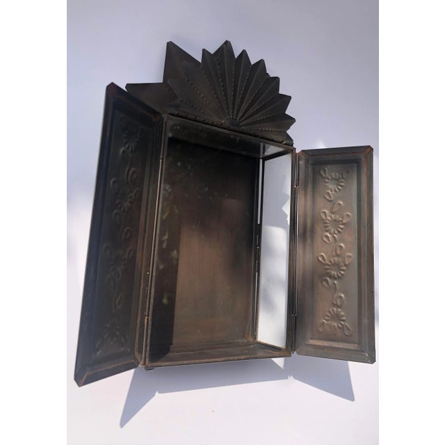 Mid 20th Century Mexican Sunburst Shadowbox Nicho Wall Hanging With Front Doors For Sale - Image 4 of 11