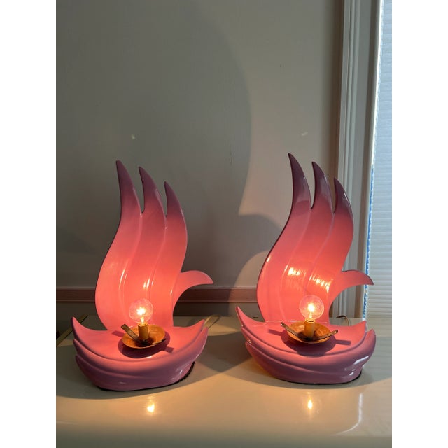 1980 Pink Flame Art Deco Lamps - a Pair For Sale In New York - Image 6 of 12