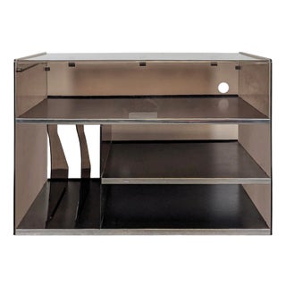 Hi-Fi Cabinet with Drop-Down Door in Smoked Acrylic Glass and Chrome-Plated Metal, 1970s For Sale