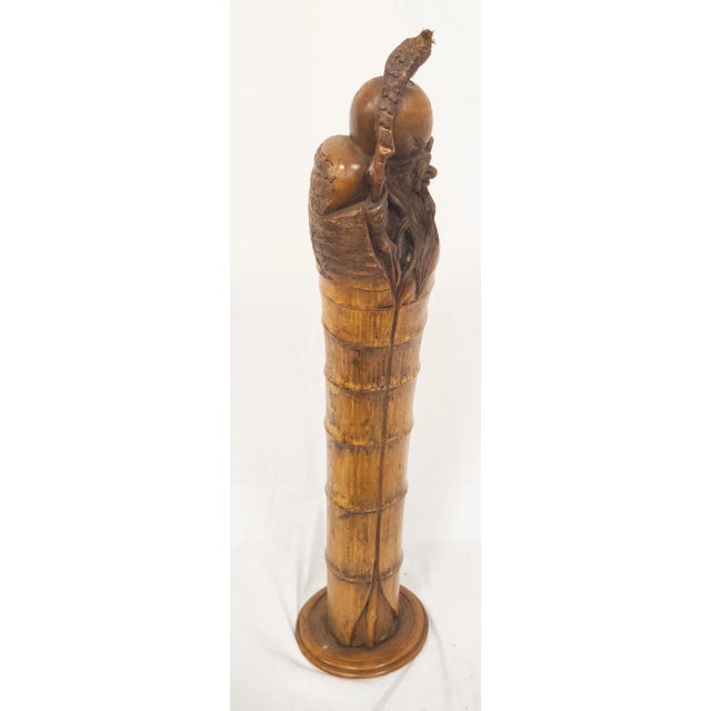 Mid 20th Century Mid-Century Chinese Chinoiserie Carved Bamboo Figure of Shou Lao For Sale - Image 5 of 11