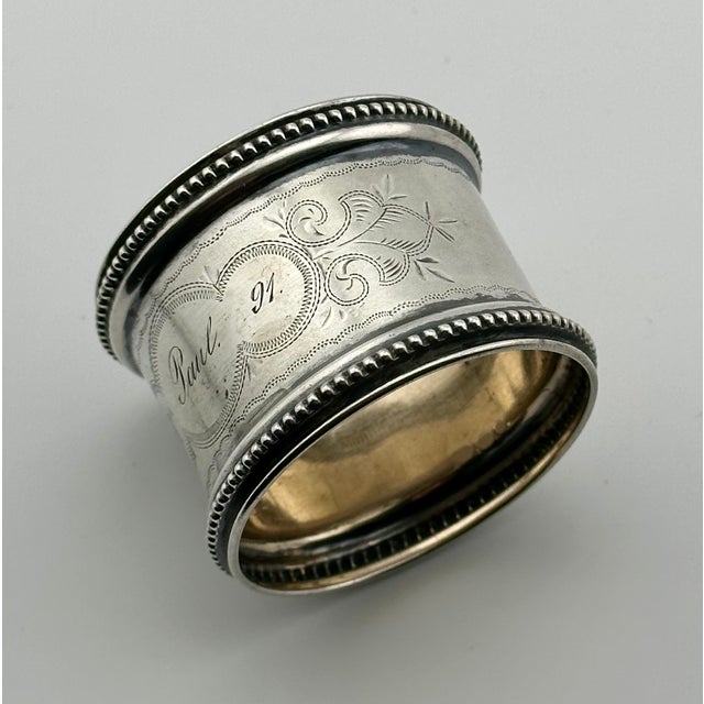 Mid 19th Century Large Antique American Victorian Style 800 Grade Coin Silver Napkin Ring Dated 1891 for "Paul" For Sale - Image 9 of 13