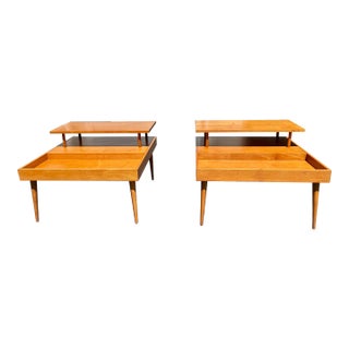 Pair of Mid-Century Modern Paul McCobb Planner Group Two-Tier Maple End Tables by Winchendon For Sale