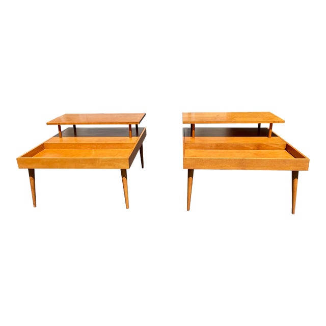 Pair of Mid-Century Modern Paul McCobb Planner Group Two-Tier Maple End Tables by Winchendon For Sale