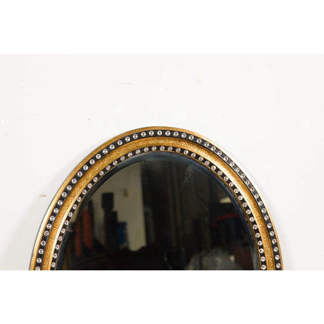 Midcentury Irish Oval Gold and Black Mirror with Diamanté Décor For Sale - Image 10 of 12