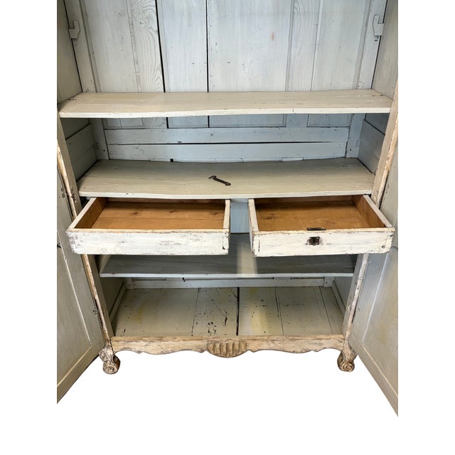 Wood Antique French Provincial Painted Armoire With Wire Doors For Sale - Image 7 of 13