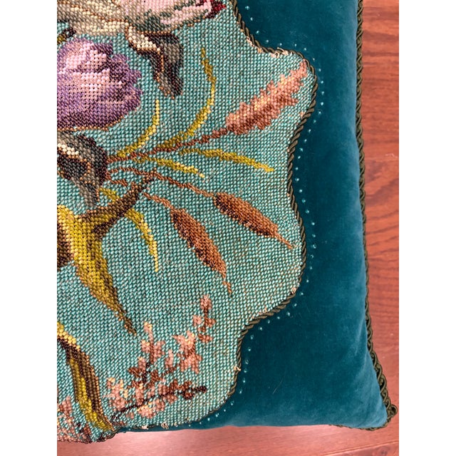 Pair of Exquisite Antique Victorian-Style Beaded Needlepoint & Velvet Pillows For Sale - Image 4 of 11