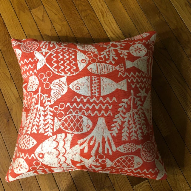 Fun pillows and orange/coral fish pattern NO INSERTS