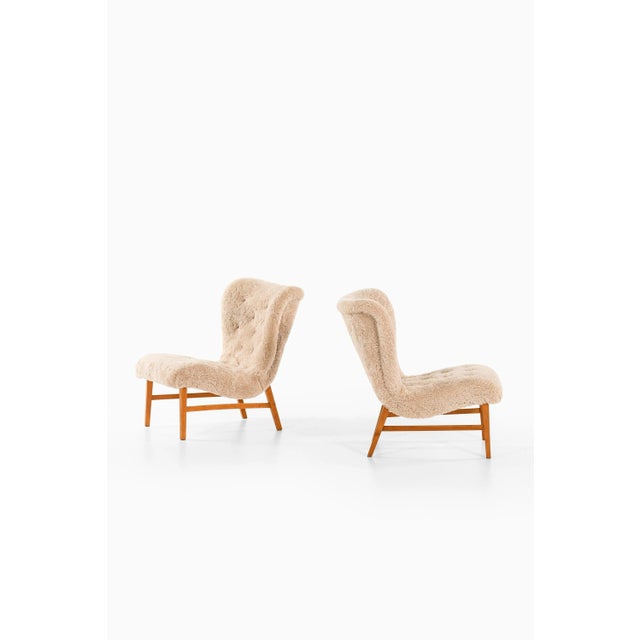 1940s Easy Chairs in Beech & Reupholstered in Sheepskin attributed to Erik Bertil Karlén, 1940s For Sale - Image 5 of 11