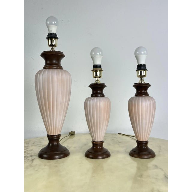 Mid-Century Italian Wood and Ceramic Table Lamps, 1960s, Set of 3 For Sale - Image 9 of 9