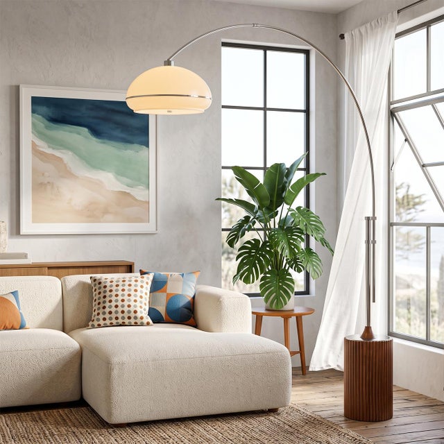 1980s 92" Nova of California Morelli Tambo Mid Century Floor Lamp - Satin Nickel Steel, Wood Base, Lucite Shade For Sale In Los Angeles - Image 6 of 6