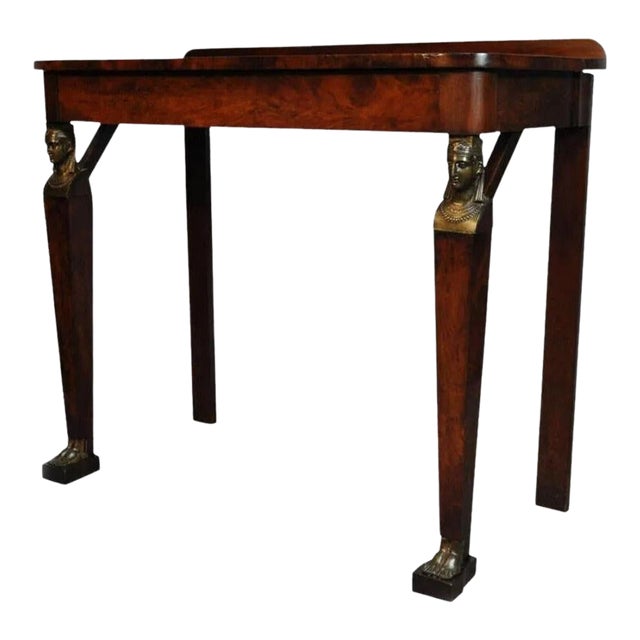 19th Century French Empire Crotch Mahogany Bronze Ormolu 1 Drawer Console Hall Table For Sale