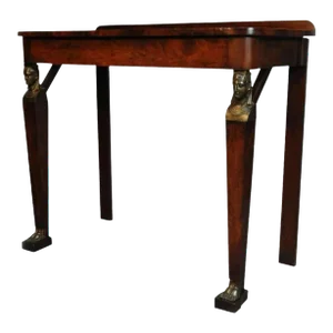 19th Century French Empire Crotch Mahogany Bronze Ormolu 1 Drawer Console Hall Table