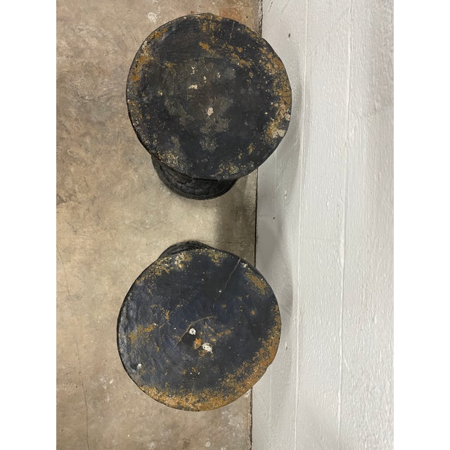 Pair of Vintage North Carolina Estate Blackened Cast Stone Garden Stools For Sale - Image 4 of 11