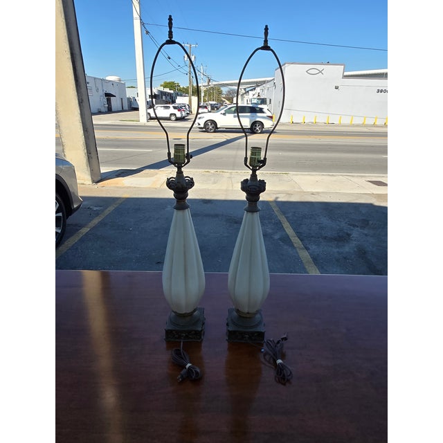 Mid 20th Century Italian Murano White Glass Lamps For Sale - Image 9 of 15