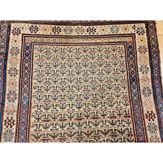 19th Century Persian Kurdish Bidjar Rug, Hand-Knotted Wool, Allover Paisley Pattern, Tan & Burgundy, 4x9 For Sale - Image 13 of 15