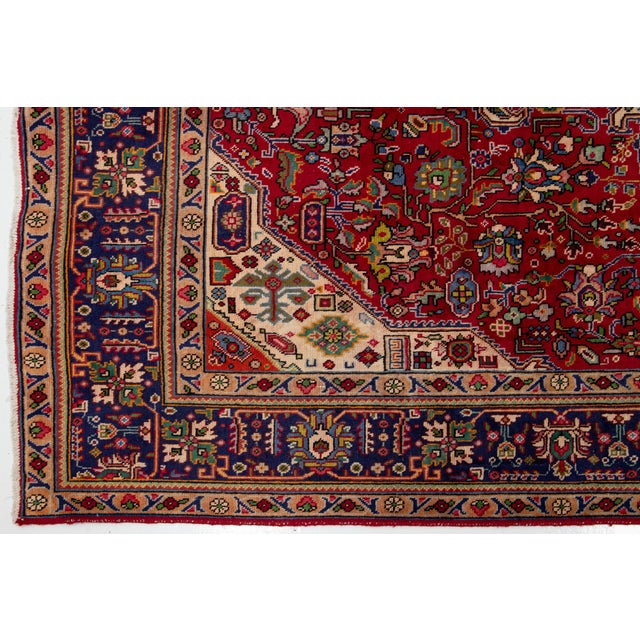 Medallion Designed Vintage Persian Tabriz Wool Rug in Red For Sale In New York - Image 6 of 8