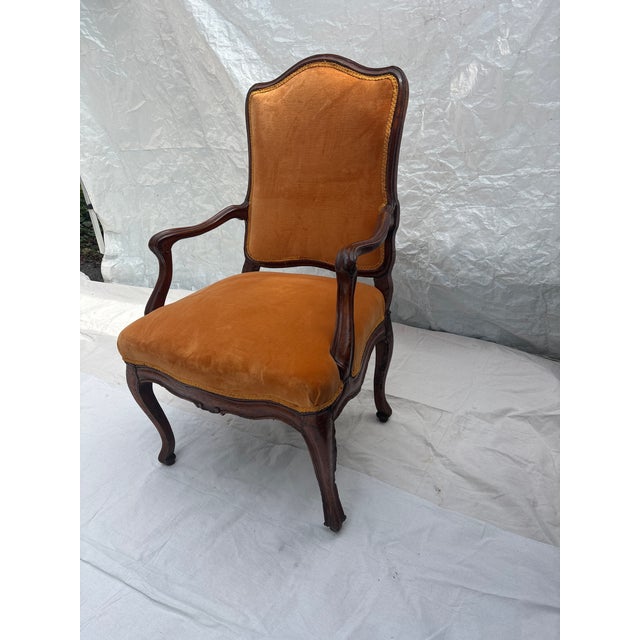 Late 18th Century Pair of 18th Century Italian Walnut Upholstered Arm Chairs For Sale - Image 5 of 11