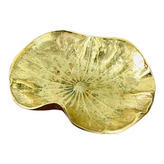 Vintage Brass Lotus Leaf Molded Trinket Tray For Sale