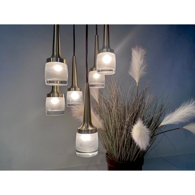 Mid-Century Modern Large Cascade Hanging Lamp with Six Glass and Brass Lights from Staff Leuchten, 1960s For Sale - Image 3 of 18
