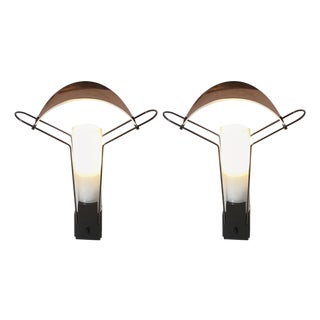 Pair Of Italian Vintage Cooper and Glass Table Lamps By Arteluce Palio For Sale