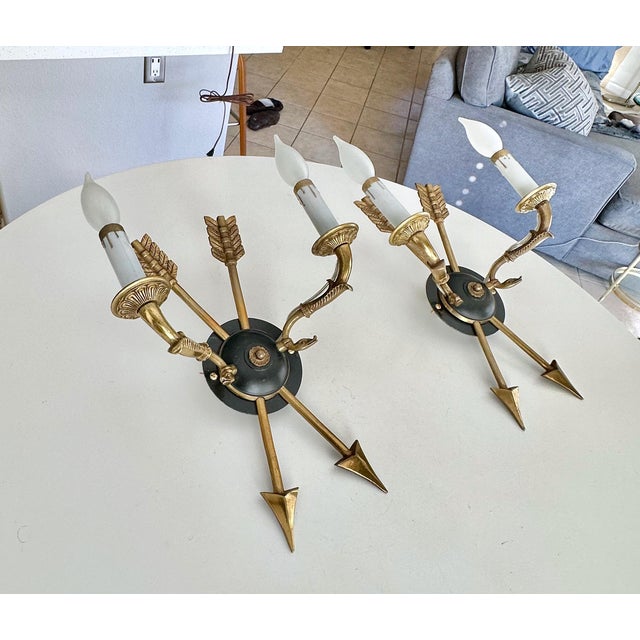 Pair French Empire Style Arrow Swan Wall Sconces For Sale - Image 4 of 15