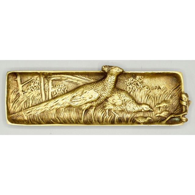 Early 20th Century Antique Gilt Bronze Pen Tray With Pheasant Game Birds For Sale - Image 5 of 9