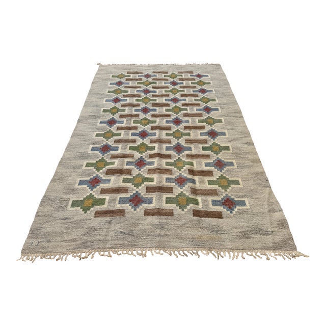Large Swedish Rollakan Flat Weave Rug by Judith Johansson, 1950s For Sale - Image 6 of 6