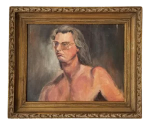 1970s Vintage Artist Study Nude Male Portrait Oil Painting