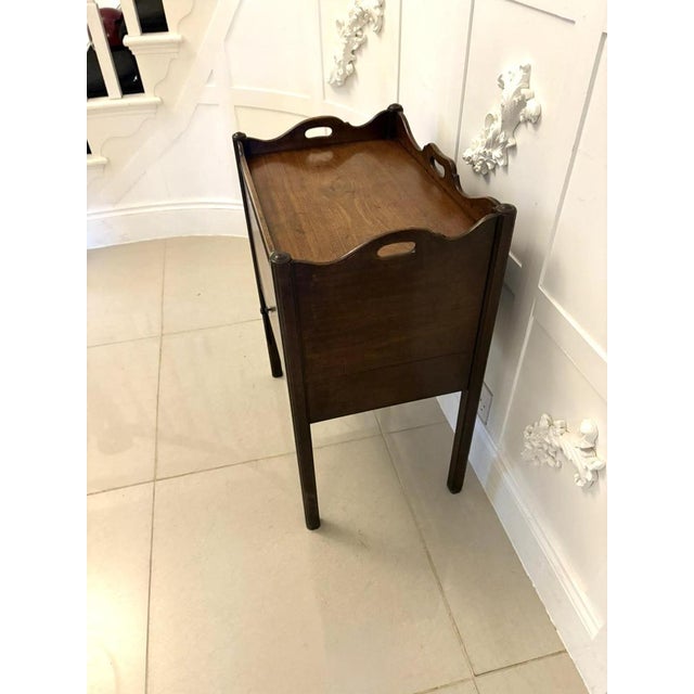 Unusual Antique 18th century George lII quality mahogany bedside cabinet having a quality mahogany top with a shaped...