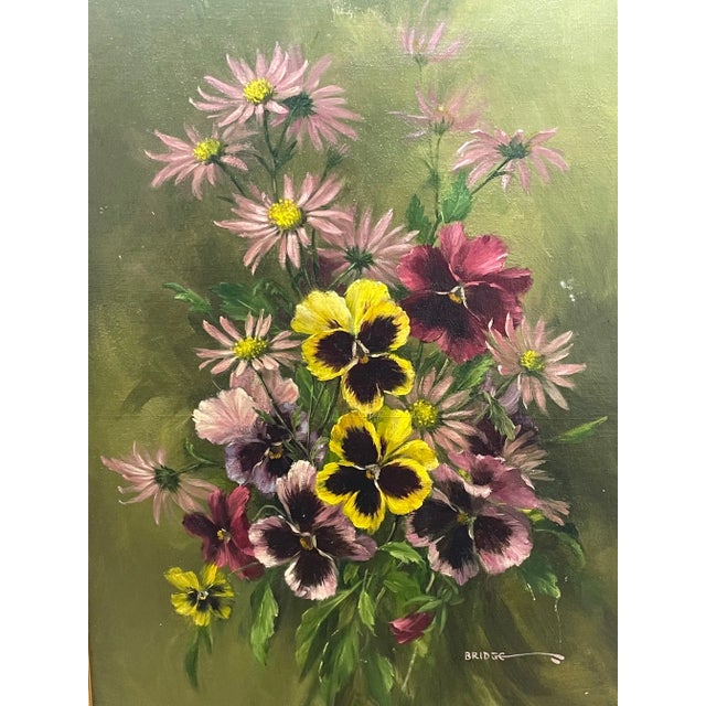 1 Fine British Work of Art Oil Painting Still life Flowers Pansy's & Daisies By Elizabeth Bridge RI ROI 1912-1996. Subject...