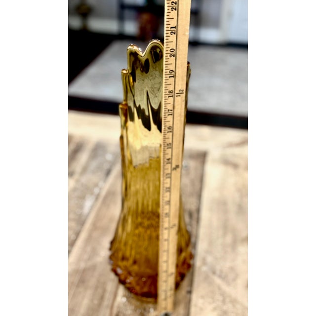 Glass Stunning Vintage Amber Glass Le Smith Diamond Butt Swung Vase MCM Gorgeous Mouth For Sale - Image 7 of 8