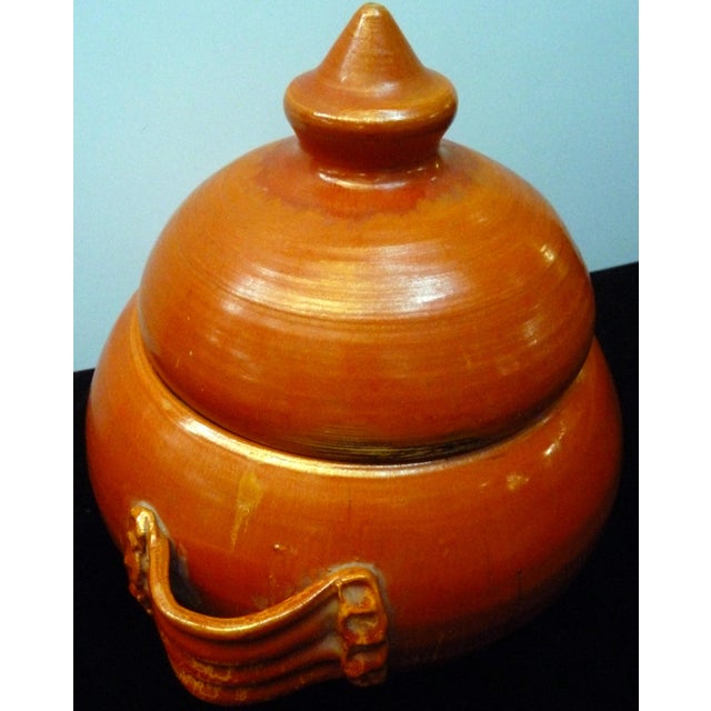 Mid-Century Modern 1950s Signed Mid-Century Modern C. Tinel French Studio Pottery Soup Tureen Burnt Orange Fat Lava Glaze For Sale - Image 3 of 10