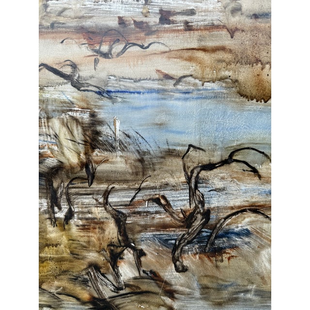 Paper Large Oil on Cardboard Landscape Painting From 70's For Sale - Image 7 of 15