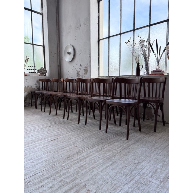 Wood Walnut Bistro Chairs, 1970s, Set of 14 For Sale - Image 7 of 18