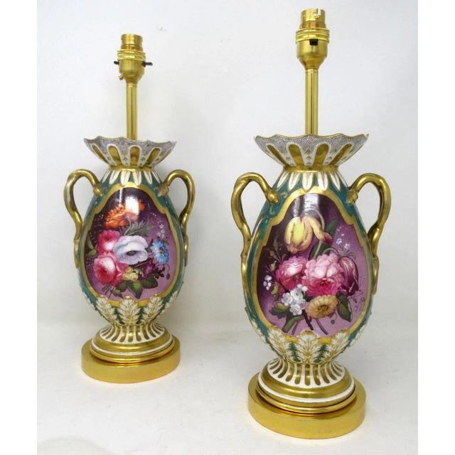 Antique Pair English Staffordshire Porcelain Table Lamps Ridgway or Rockingham For Sale - Image 13 of 13