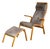 High-Back Bentwood Lounge Chair and Ottoman With Beige Upholstery Mid-Century Modern 1970s For Sale