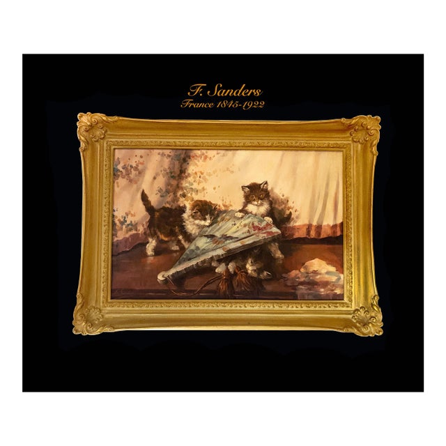 Cats Playing , Oil on Canvas by F. Sanders, 19th C. For Sale