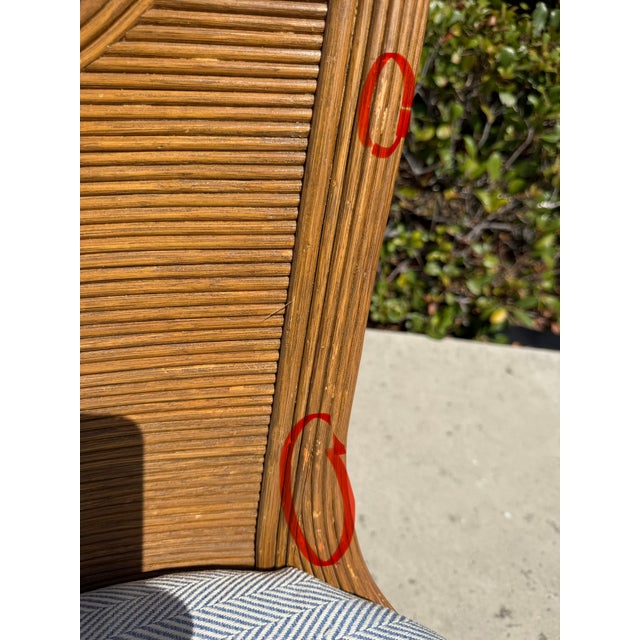 Vintage Rattan Pencil Reed Dining Chairs, a Set of 6 With New Schumacher Upholstery For Sale - Image 11 of 12