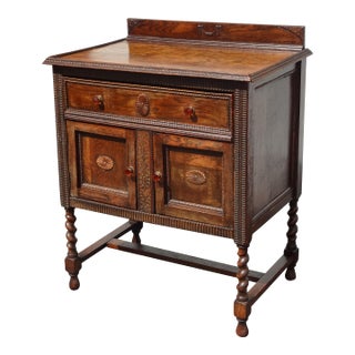 Vintage Mission Barley Twist Oak Server Cabinet ~ Sideboard Buffet Side Table For Sale