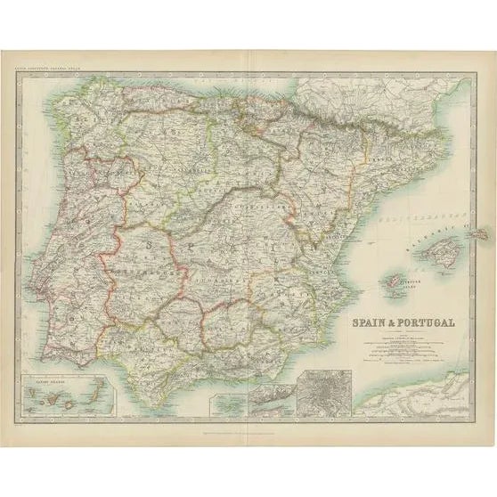1900 - 1909 Antique Map of Spain and Portugal by Johnston, 1909 For Sale - Image 5 of 5